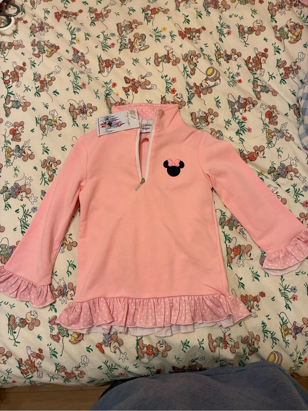 Disney Pink Minnie Mouse 1/4 zip Ruffle Hem Pullover